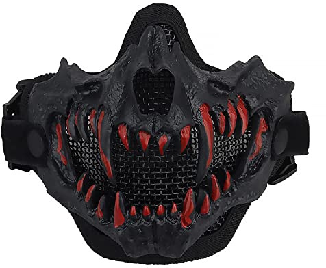 Yzpacc Airsoft Half Face Masken Taktische Gesicht mit Ohrenschutz Mesh Maske für Halloween Cosplay Paintball CS Jagd Cosply