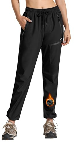 MOCOLY Damen Trekkinghose Thermo Skihose Winter Fleece Gefütterte Softshell Wanderhose Wasserdicht Warm Outdoor Hose Schneehose Langlaufhose Jagdhose Funktionshose Arbeitshose Schwarz XL