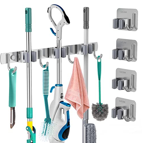 YOCOLE 9 Stück Gerätehalter Set, Besenhalterung Wand Gartengerätehalter Besenhalter, Wandhalterung für Besen Gartengeräte Schaufel Wischmopp, Stahl Werkzeughalter Zuhaus Garten Garage, Schwarz