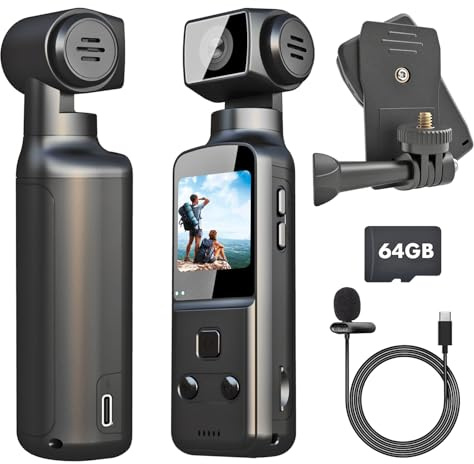 IXROAD 4K Bodycam Körperkamera, POV/Vlog/Pocket Kamera mit 270° Drehbares Objektiv, Sports Action Cam mit Externem Mikrofon, Clip und 64 GB TF-Karte