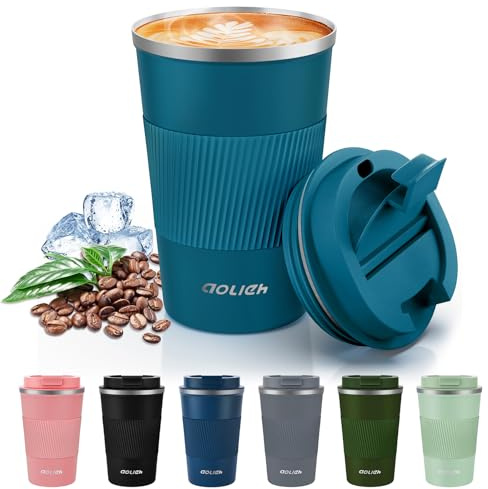 Aolieh Thermobecher Kaffeebecher to Go 380 ml, Edelstahl Kaffee-to-go-Becher mit Deckel, auslaufsicherer Vakuum Isolierbecher, doppelwandiger Autobecher für Kaffee & Tee, blau