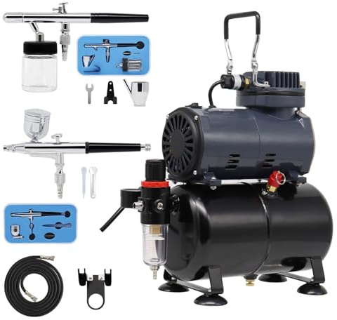 Airbrush Kit AS186 AS 186 mit Kompressor mit Tank + 2 x Double Action Airbrush + Schlauch
