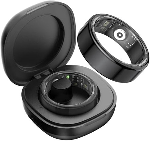 DekeFit Smart Ring Herren Damen, Smartringe Fitness Tracker mit 100+ Sportmodi, Schlafmonitor, Herzfrequenz, SpO2, IP68 Wasserdicht, Gesundheitsring für Android iOS, Size 9, Schwarz