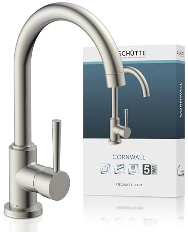SCHÜTTE 79126 Küchenarmatur CORNWALL, Edelstahl Optik | 360 Grad schwenkbarer Wasserhahn, Mischbatterie für die Spüle, Einhebelmischer, Spültischarmatur Küchenspüle