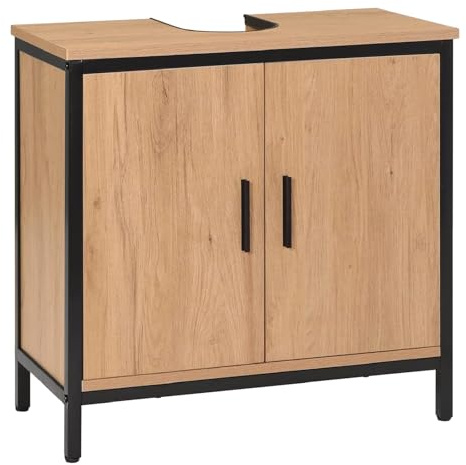 EUGAD Waschbeckenunterschrank 60x60x30 cm, Badezimmerschrank mit höhenverstellbarer Trennwand, Kleiner Schrank im Badezimmer, Badschrank aus Holzwerkstoff Metall, Schwarz