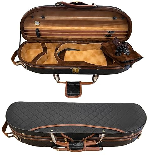 mezzo-forte Geigenkasten Carlo 4/4 – elegantes Halbmond-Format, 1,6 kg, Rucksackgurte, Notentasche