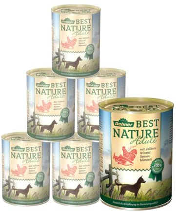 Dehner Best Nature Hundefutter, Nassfutter, Lachs / Geflügel, 6 x 400 g | 2.4 kg, Adult, getreidefrei, mit Reis, für ausgewachsene Hunde
