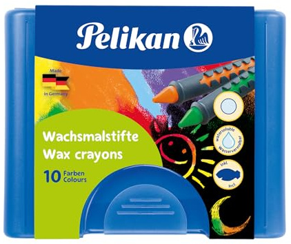 Pelikan 2056075 - Wachsmalstifte 655 10 in einer Schiebehülse, wasservermalbar (1 x Blaue Box)
