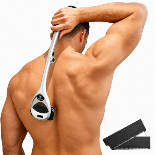 BakBlade 2.0 SilverBak Rückenrasierer Für Männer – Ergonomisch | 2 Klingenreihen, Klappbarer Ergonomischer Griff, Nass- Und Trockenrasur, Inklusive Sicherer Dryglide-Klingen