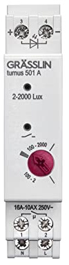 Grässlin 18.18.0013.1 Turnus 501 A Dämmerungsschalter DIN-Schiene 1 TE 230V | Hutschienenmontage, externer Sensor für Aufputz-/Aufbaumontage, 1 Kanal, 1 TE, 2–2000 lx, 20/80 s Verzögerung, Sensor IP 55