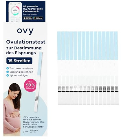 Ovy® Ovulationstest zum Nachweis des Eisprungs | 15 LH Eisprung Test-Streifen | Fruchtbarkeitstest für Frauen | als Kinderwunsch Hilfsmittel und zum schwanger werden