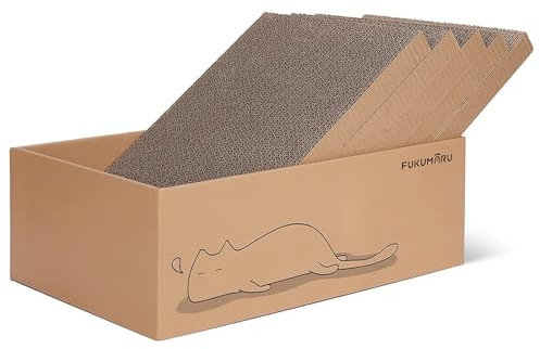 FUKUMARU Kratzbrett Katze, 5er-Set, Katzenkratzbox mit hochwertiger Karton, Doppelseitige Kratzpappe für Katzen, Widerstandsfähig Katzenmöbel, 43.5x29.5x14 cm Groß