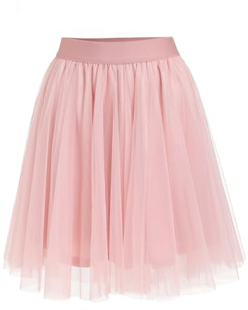 Eisnnu Tüllrock Damen 3 Lagen Tüll Elastische Taille Sommerrock Unterrock Petticoat Rocklänge 48CM Schwarz Rosa Weiß Kurz Party Prom Rock