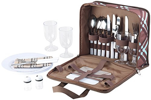 Xcase Picknicktasche: 30-teiliges Picknick-Set für 4 Personen, inkl. Tasche, Teller, Gläser (Picknicktasche 4 Personen, mit Geschirr, Reise)