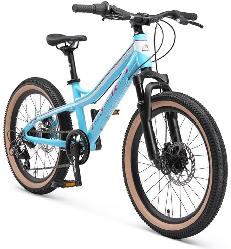 BIKESTAR Alu Mountainbike Jugendfahrrad 20 Zoll ab 6-9 Jahre Hardtail | 7 Gang Shimano Schaltung, Scheibenbremse, Federgabel | Kinder Fahrrad Weiß Türkis | Risikofrei Testen