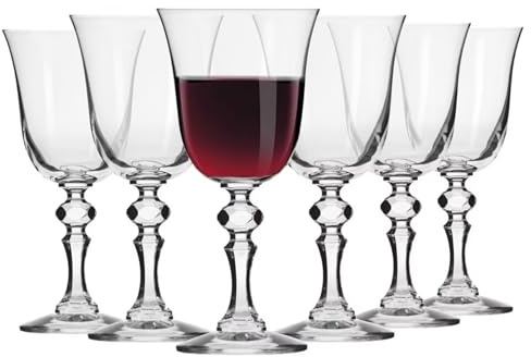 Krosno Kleine Rot-Weingläser | Set von 6 | 220 ML | Krista Kollektion | Kristallglas | Perfekt für zu Hause, Restaurants und Partys | Spülmaschinenfest