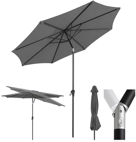 Sekey Sonnenschirm 300 cm mit Kurbel, Gartenschirm wasserabweisend, Balkonschirm UV-Schutz bis UPF 50+, Terrassenschirm neigbar & 8 Streben für Garten, Balkon & Terrasse, Grau