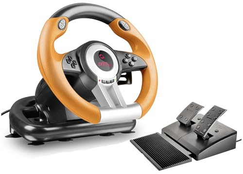 Speedlink DRIFT O.Z. Racing Wheel - USB Gaming Lenkrad für PC/Computer, PC Lenkrad mit Pedalen und Schaltung, Schaltwippen und Schaltknüppel, Force Feedback, schwarz-orange