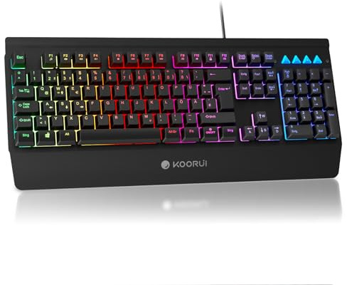 KOORUI QWERTZ Gaming-Tastatur mit Handballenauflage, Anti-Ghosting, Schwarz
