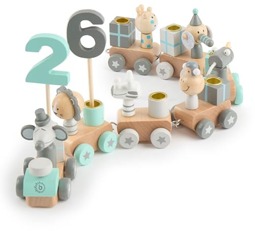 Bieco Geburtstagszug Holz - Scandi Look 0-99 Jahre - Geburtstagszug Junge - Geburtstagszug Mädchen 1 geburtstag junge Geburtstagsring Holz Geburtstagsteller Geburtstagskranz Kerzen