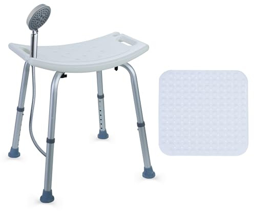CCLIFE Duschhocker für Senioren mit rutschfeste Matte 120kg Höhenverstellbar Aluminium Duschstuhl Anti-Rutsch 40-54 cm
