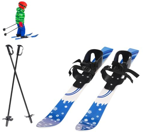 Armanyya Skier Kinder, Snowboard Set mit 2 Skistöcke, Bidirektionale Befestigung, Tragfähigkeit 50 kg, 2-8 Jahre Snowboard für Kinderanfänger (Blau)