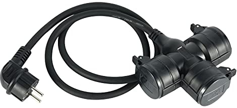 Electraline 55095 Baustellen Verlängerungskabel 1.4 M, Kabel H07RN-F3G1.5 mit 3-Fach Gummi-Kupplung IP44 für den Außenbereich, Schwartz, Verdreifachen
