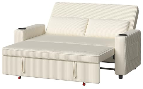 Devoko 2-Sitzer Schlafsofa 160 cm breit, Modernes Sofa mit Schlaffunktion, Ausziehbare Schlafcouch mit Verstellbarer Rückenlehne, Platzsparendes Klappsofa für Wohnzimmer, Beige