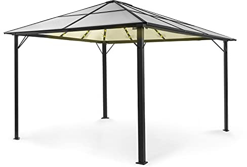Blumfeldt Pavillon 3x4m, Rostfreier Aluminium-Pavillon mit Festem Dach & Dimmbaren LED-Lichter, Wasserdicht, Stabil & Winterfest, Langlebige Pergola Freistehend, Gartenpavillon für Terrasse