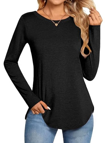 Zeagoo Langarmshirt Damen Rundhals Tshirt Casual Oberteile Herbst Longsleeve Pullover Basic Top Einfarbig Business Longshirt S-XXL