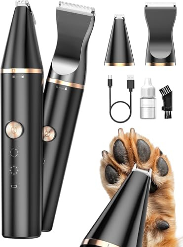 oneisall Pfotentrimmer für Hunde mit 2 Messerkopf, Paw Trim Pro dr Pfoten IPX7 Wasserdicht Hundepfoten Trimmer Leise Schermaschine Hund Katzen für Pfoten, Augen, Ohren, Gesicht, Körpe