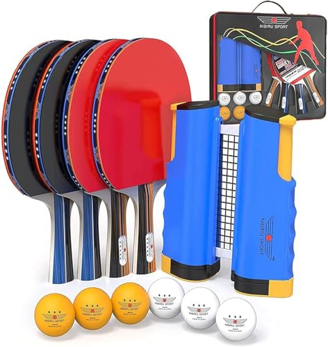 Ceciliec Ping-Pong-Paddel-Set - Professionelle Tischtennisschläger, Bälle, einziehbares Tischtennisnetz mit Pfosten Aufbewahrungstasche Komplettes Spielzubehör