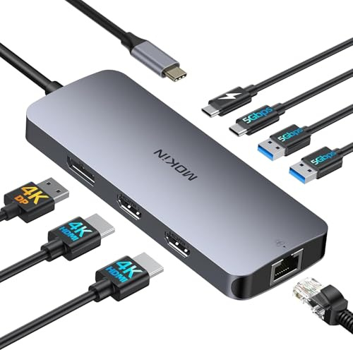 MOKIN USB C Docking Station Dual Monitor 8 IN 1 USB C Hub 2 HDMI, DisplayPort, Gigabit Ethernet, 100W PD Charging, 3 USB A/C 3.0 Ports, Laptop Docking Station für MacBook/Dell/HP/Lenovo/Surface