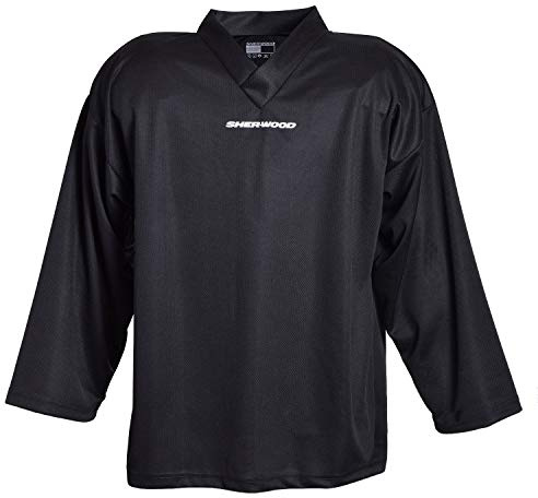 SHER-WOOD - Eishockey Trainingstrikot für Erwachsene I stilvolles Practice Jersey aus gelochtem, Schwarz, Gr. XL