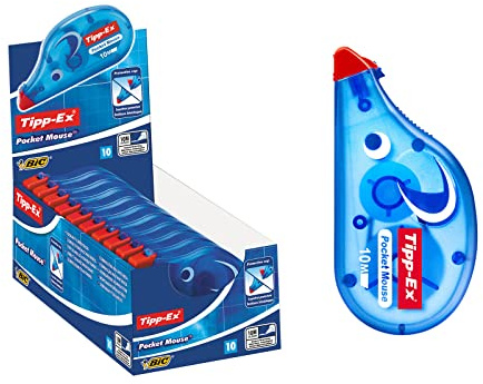 Tipp-Ex Korrekturroller Pocket Mouse mit Schutzkappe, 10 m x 4,2 mm, 10er-Pack, ideal für das Büro, das Home Office oder die Schule