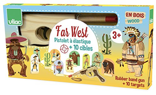 Vilac vilac9911 Far West, Holz Gun mit Gummi Band und Ziele