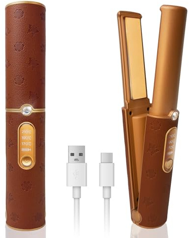 HUAJUN Glätteisen Kabellos, Haarglätter 2 in 1 mit 5000mAh, Mini Reiseglätteisen Glätteisen Locken und Glätten, Tragbares Reise Schnelle Aufheizung 210°C/410°F Hair Straightener Braun