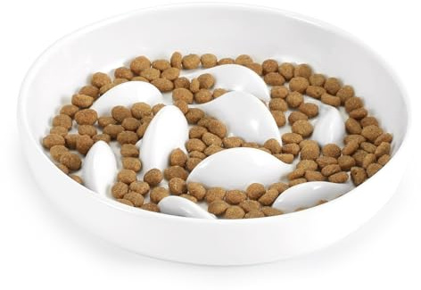 IDOGCHEW Anti Schling Napf Keramik, hohe Ränder, Slow Feeder, Weiß | Antischlingnapf für Katzen & kleine Hunde, hohe Ränder, spülmaschinengeeignet, ideal für Nass- & Trockenfutter