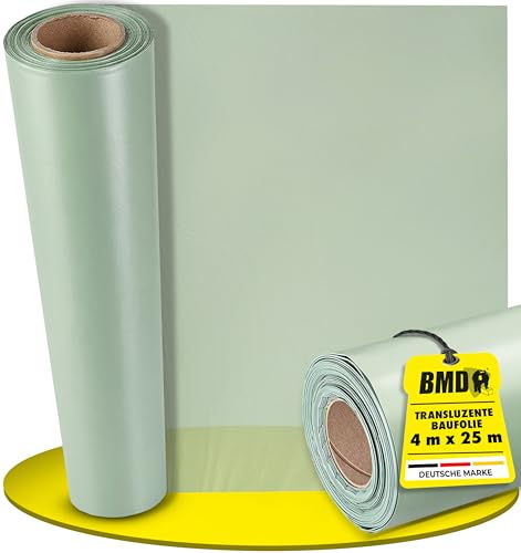 BMD Baufolie TYP 100 | 4m x 25m | 6 Größen | extra starke Estrichfolie | wasserfeste, transluzente Abdeckfolie | 100m² | reißfeste Schutzfolie und Abdeckplane