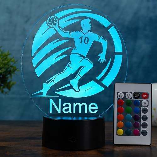 Personalisierte Handball Lampe – LED Nachtlicht mit Name – Geschenkidee für Handball Spieler, Trainer & Fans – dimmbare Tischlampe mit Fernbedienung – originelle Sport Deko fürs Kinderzimmer & Zuhause