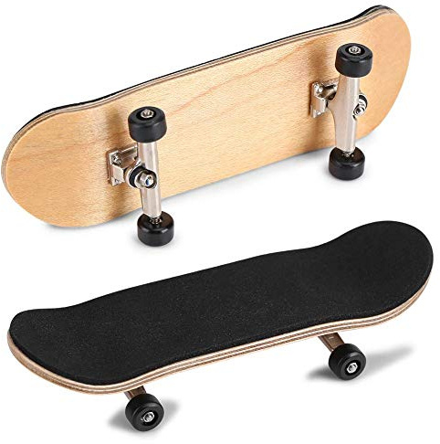 Nikou Griffbrett Fingerskateboards, 1 Stück Ahorn Holz + Legierung Griffbrett Finger Skateboards mit Box, Mini Fingerboard Skate Set für Entspannte Finger (Schwarz)