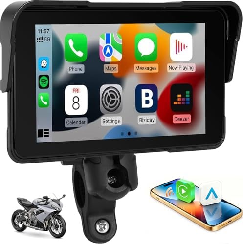 Zomolither 5 Zoll Motorrad Carplay Bildschirm mit Kabellos CarPlay und Android Auto, Touchscreen Bluetooth, Tragbarem Wasserdichtem, Navigation Schermo per Moto