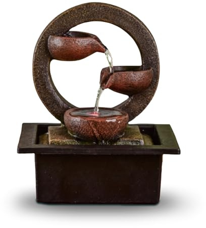 Zen'Light Zimmerbrunnen Zen Terai, originelle Innendekoration, natürlicher Wasserfluss, mehrfarbige LED-Beleuchtung, leise, L 17 x B 21 x H 25 cm, Braun