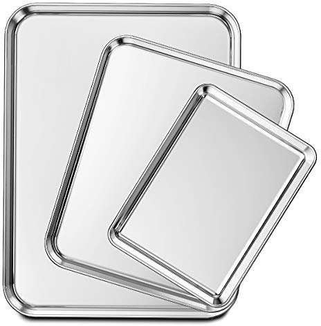 Wildone Backblech 3er Set, Edelstahl Backblech Backform, 22,9/30,5/40,6 cm, ungiftig & strapazierfähig & leicht zu reinigen