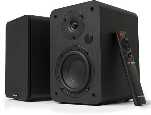 VULKKANO A4 ARC Aktivlautsprecher mit 4 Woofer, Bluetooth 5.0, HDMI ARC, Optica, RCA, USB, mit Subwoofer-Ausgang, Regallautsprecher mit elegantem Design, Schwarz