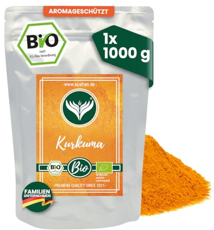 Azafran BIO Kurkuma Pulver, Kurkumawurzel fein gemahlen, Kurkumapulver als Gewürz oder für Curcuma Tee/Milch 1kg