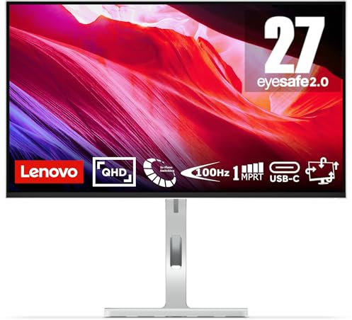 Lenovo L27h-4A | Monitor | 27 QHD | 100Hz | IPS | USB-C Docking 75W | Home Office | 2560x1440 | 2K Auflösung | 350 nits | 1ms Reaktionszeit| IPS-Panel |Höhenverstellbar| Lautsprecher | Grau