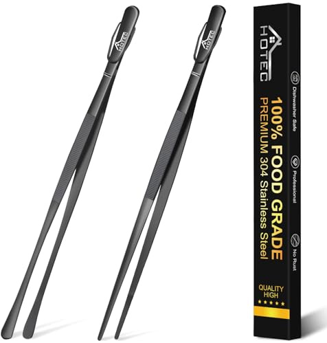 Hotec Edelstahl-Kochpinzette, professionelle Küchenzange zum Kochen, Grillen und Backen, extra lange Lebensmittelpinzette, Set von 2 - 30,5 cm, NZ-B02H