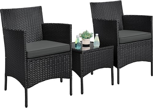 Yaheetech Balkonmöbel Set, Gartenmöbel-Set 3 TLG. inkl. 2 Stühle mit Sitzkissen & Tisch, Terrassenmöbelset Gartensitzgruppe Lounge Set aus PE-Polyrattan für Balkon/Terrasse