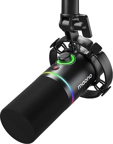MAONO XLR-USB Podcast Mikrofon, PC Dynamisches Mikrofon für Aufnahme, Streaming, Gaming und Voice-Over, Metallmikrofon mit Software, TIPP-zu-Stummschaltung, Kopfhöreranschluss PD200 Schwarz